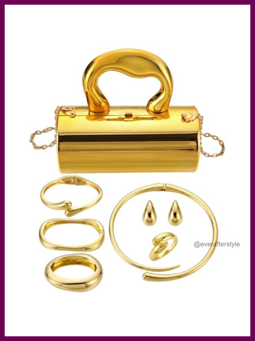 Chunky Acrylic Clutch Purse & Jewelry Set Metallic Evening Wedding 7 Pc